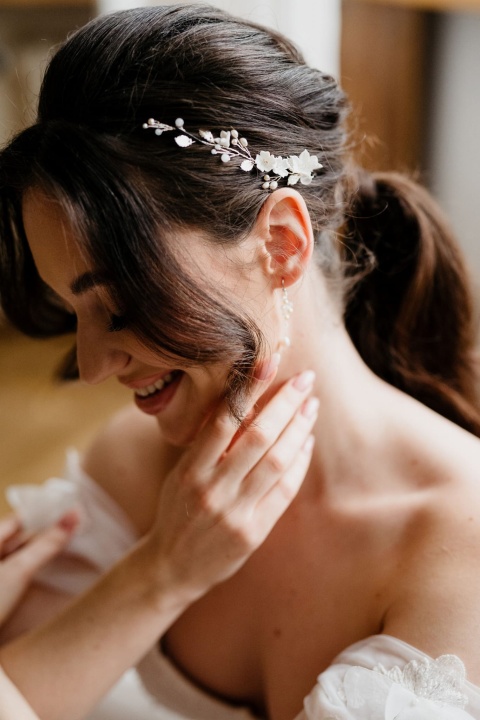 ozdoba do włosów ślubna w stylu gałązki ślubnej SREBRNA