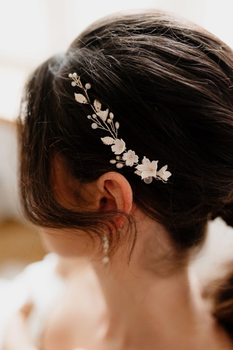 ozdoba do włosów ślubna w stylu gałązki ślubnej SREBRNA