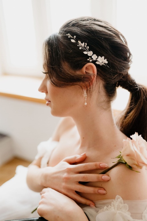 ozdoba do włosów ślubna w stylu gałązki ślubnej SREBRNA