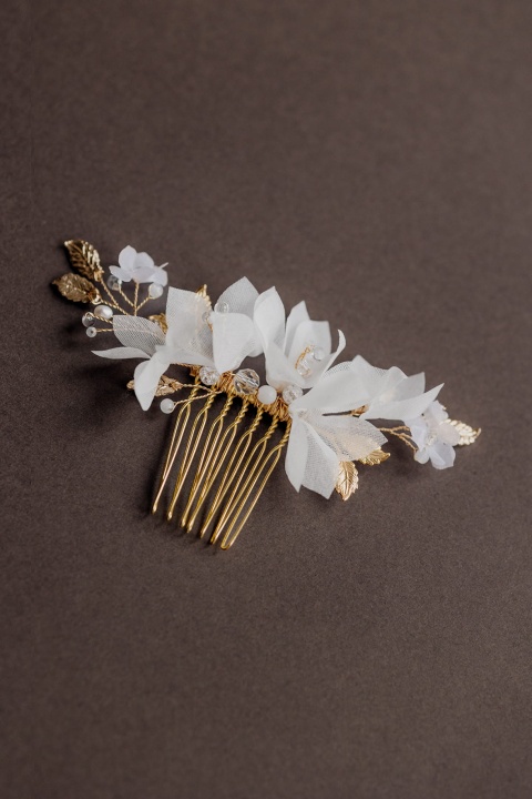złoty grzebyk do włosów ślubny boho