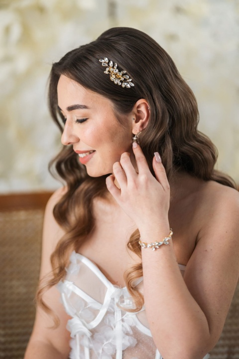 krystaliczna bransoletka ślubna złota glamour