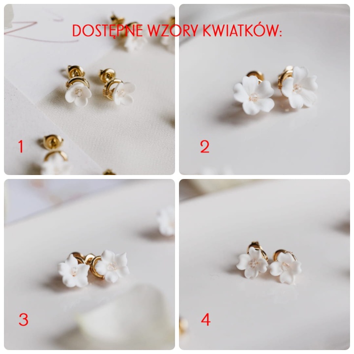 dostępne wzory kwiatków w kolczykach ślubnych Mila