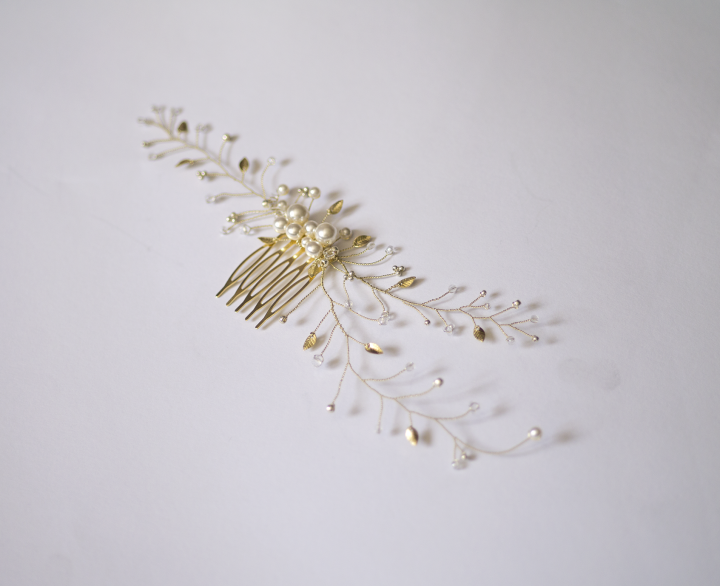 złota biżuteria ślubna z ecru perłami rustykalna A dream twig Lublin