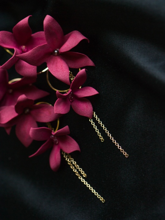 kolczyki ślubne bordowe kwiaty